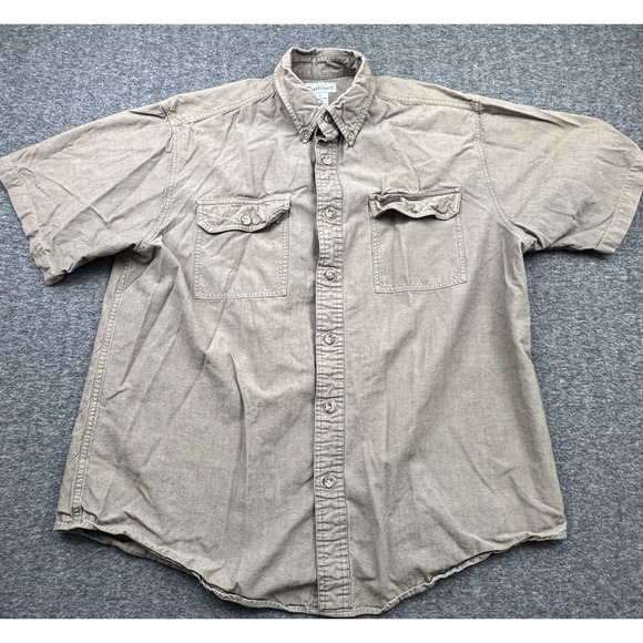 Carhartt Other - Carhartt Shirt Mens Large Tan Plaid Button Down Short Sleeve Workwear S118‎ MSC